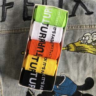 纯色字母袜子女ins情侣个性 5双装 百搭运动潮流STURRUPN袜子男 包邮