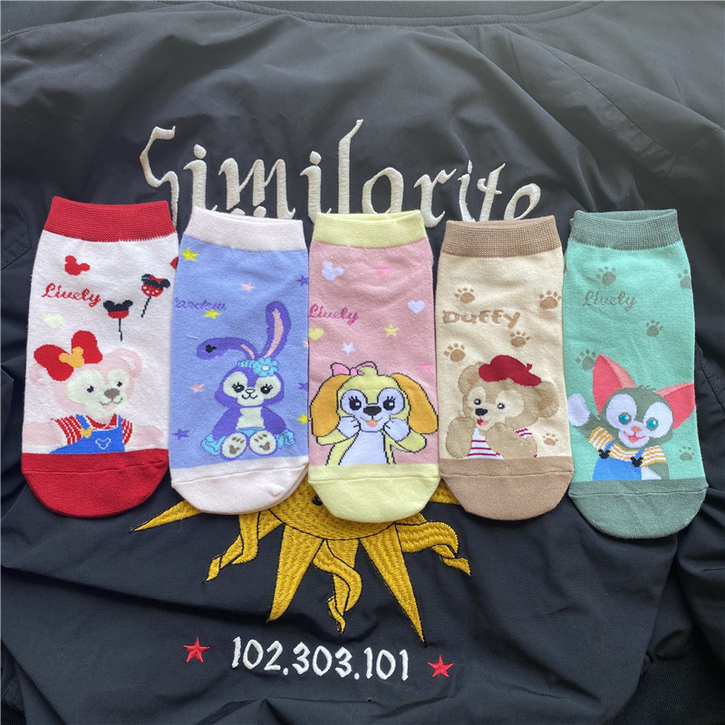 包邮5双装夏季薄款短筒袜子女日系卡通小熊一家浅口百搭少女风袜