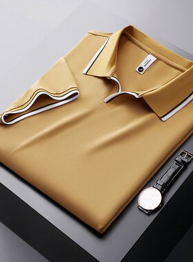 桑蚕丝水洗短袖Polo衫男商务休闲免烫T恤潮流工作服夏季翻领XL82