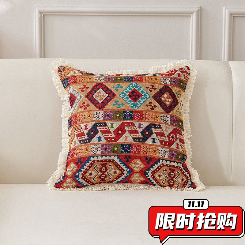 美式乡村复古风棉麻抱枕色织提花沙发抱枕床头靠垫客厅靠枕不DA77