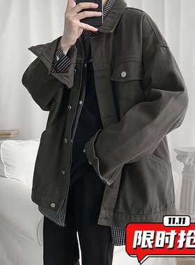 牛仔外套男港风秋冬季宽松衣服韩版潮流ins潮牌工装百搭夹克ER94