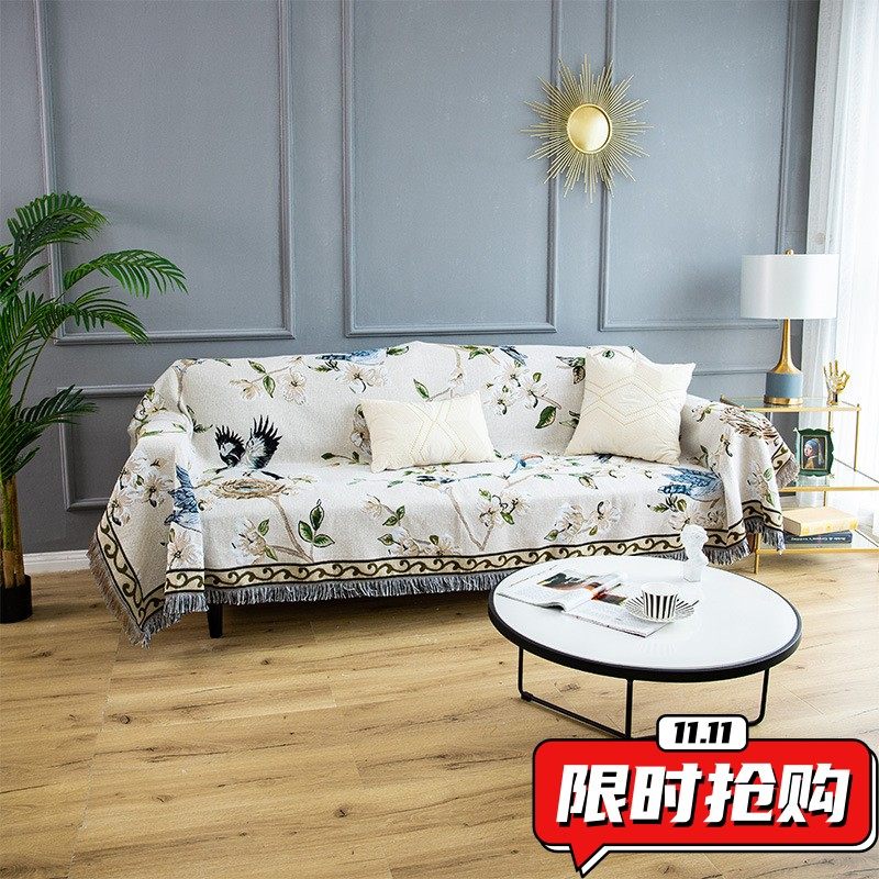 美式花鸟沙发巾全盖沙发套罩布针织线毯个性单双三人位组合沙DA28