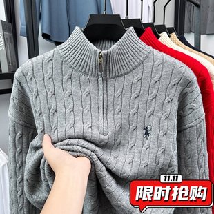 针织衫 加厚720克时尚 半拉链领打底男士 新款 ER10 提花毛衣男秋冬季