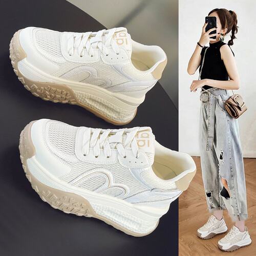 厚底老爹鞋女2026春夏新款百搭真皮透气阿甘鞋增高9cm小个子C-02