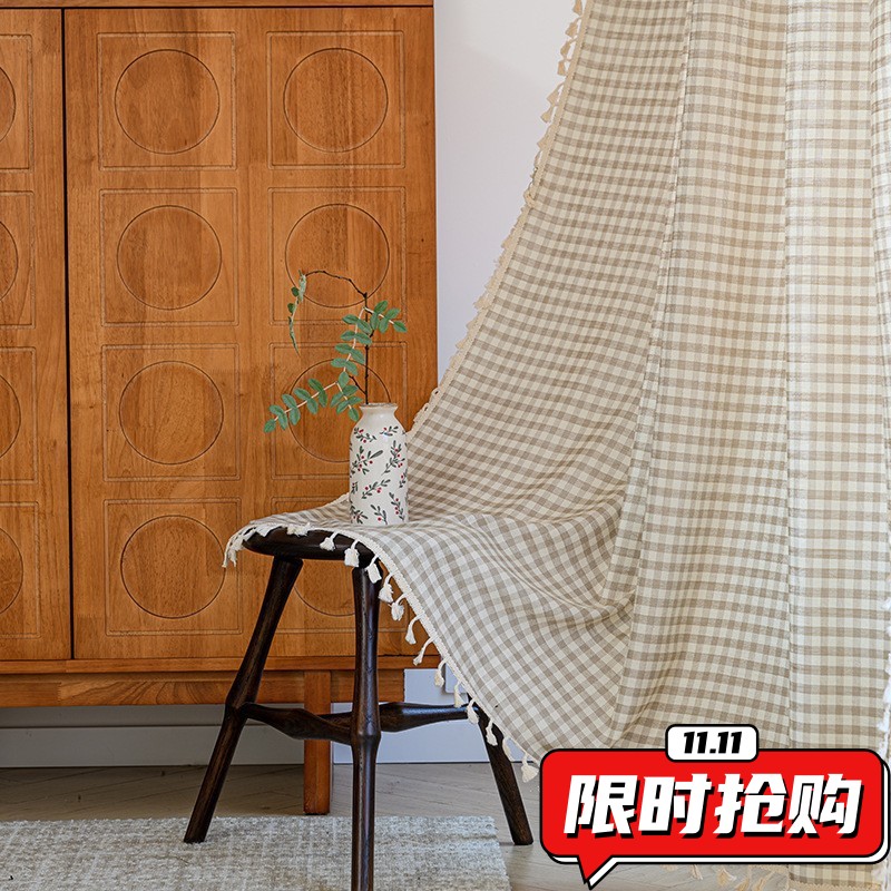 日式棉麻成品窗帘半遮光厨房卧室客厅窗帘门帘短帘隔断帘DA34