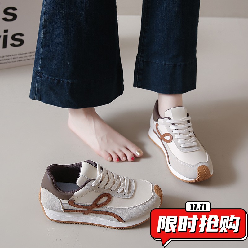 2025秋季新款女鞋真皮华夫休闲运动鞋罗意同款厚底德训鞋女阿甘鞋