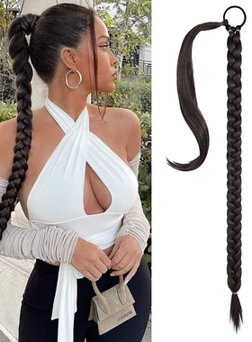 Ins Cosplay girls long braids 80cm ponytail 接发辫子马尾