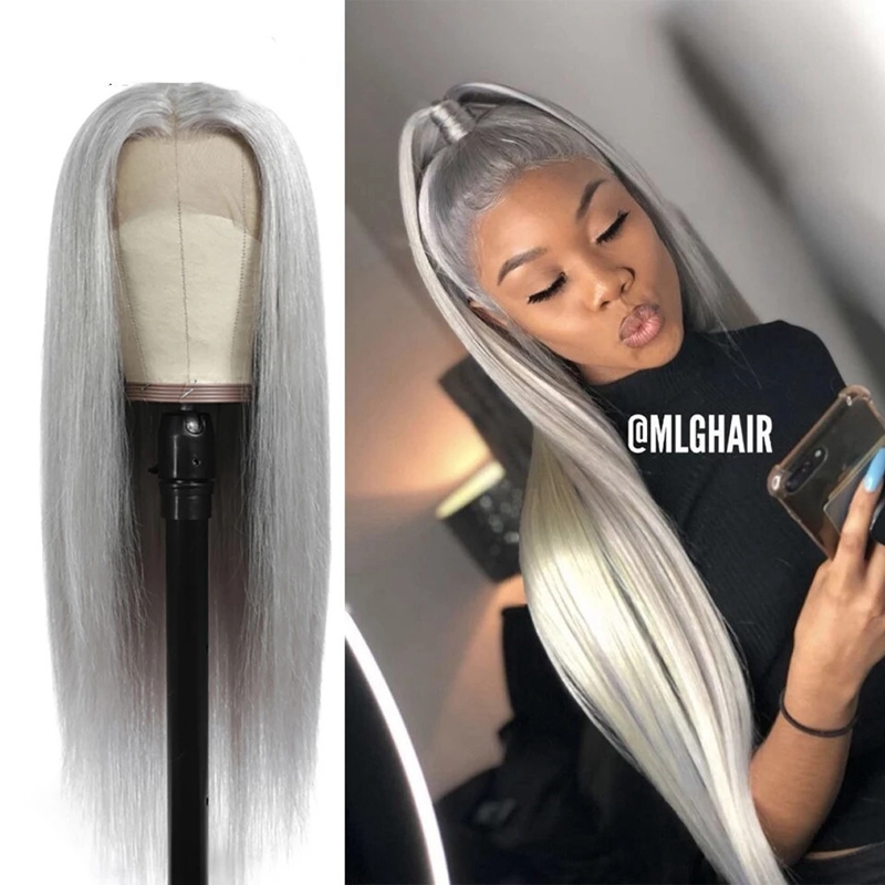 Silver front lace Long straight hair restyle wave Cos wigs