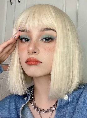 金色齐刘海 Cosplay golden bobo hair girls party short wigs