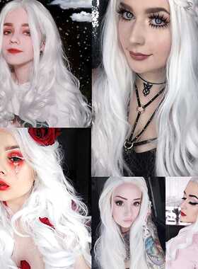 纯白蕾丝假发 自由分 white curly hair long wig 可做美人尖三尖