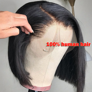Peruvian bobo straight hair short wig Hair Human real bangs