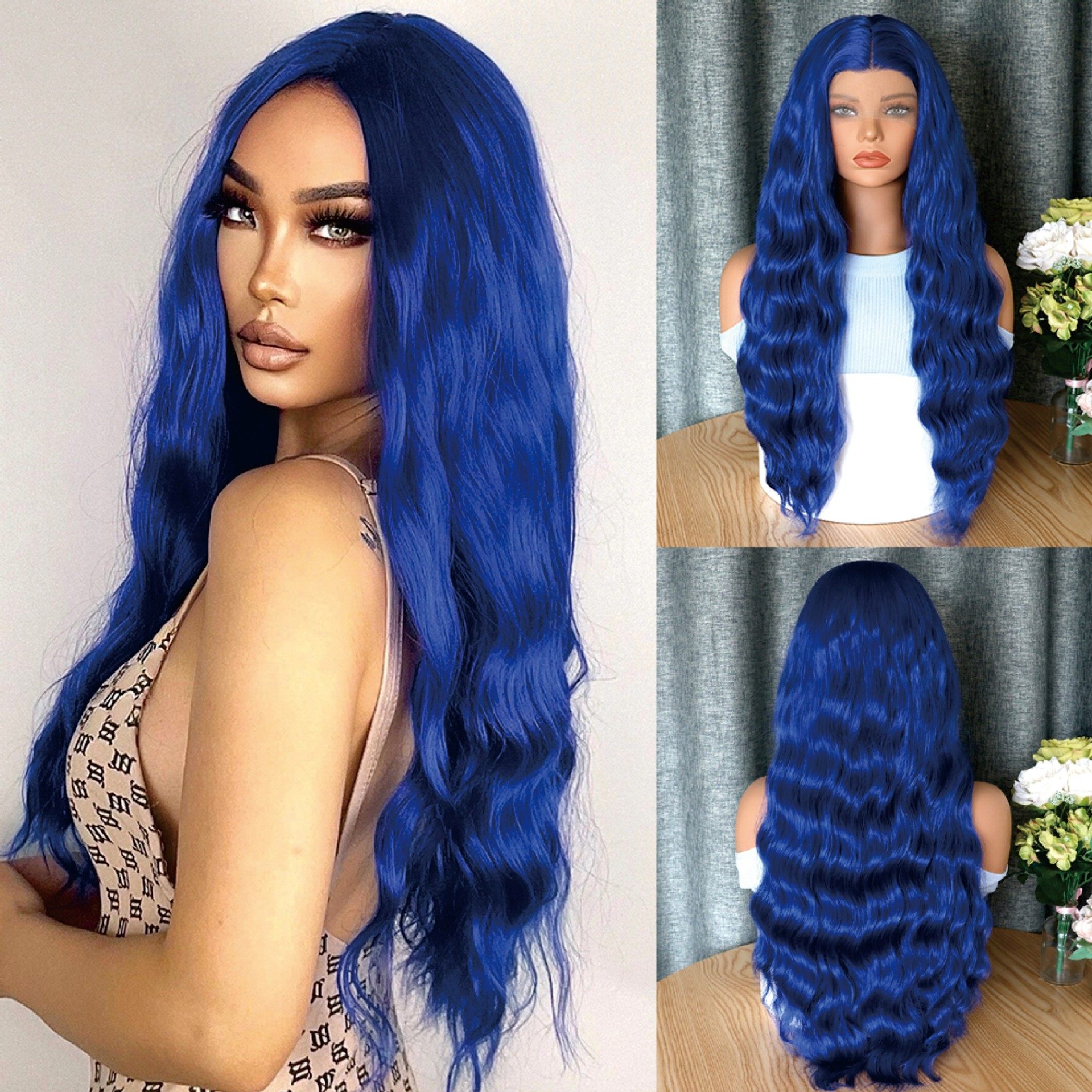 各种蓝色13*4蕾丝长卷发 front lace long hair Cosplay blue wig