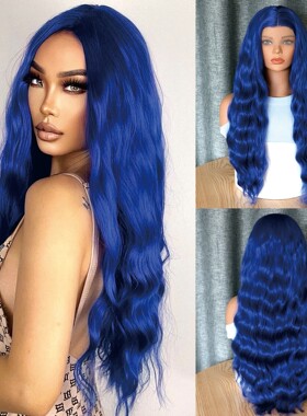 各种蓝色13*4蕾丝长卷发 front lace long hair Cosplay blue wig