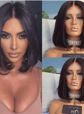 Women black front lace wigs 12-28 inch bobo straight hair