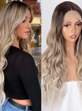 Front lace ins girls brown curly long hair Cos wave wigs new