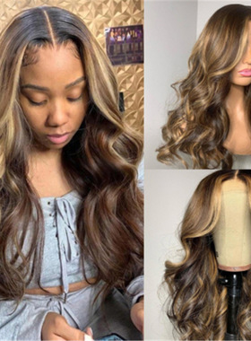 Europe fashion middle wave long hair brown curly wigs 波浪