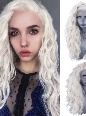 Europe girls long curly hair golden white Cos wigs 美欧假发