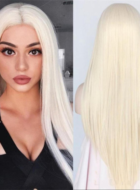 Ins girls Cos white golden hair middle straight wig 白金直发