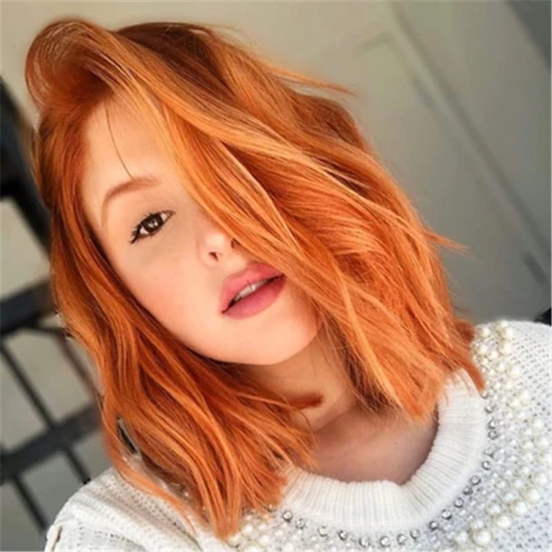 europe fashion orange partial short curly hair wig women ins