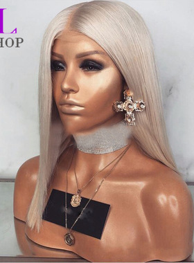 Female short hair bobo wigs silver gray long straight hair