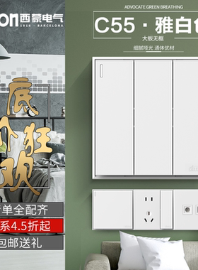 西蒙C55系列雅白色五孔一开/二开 单控/双控开关 16A电视电脑插座