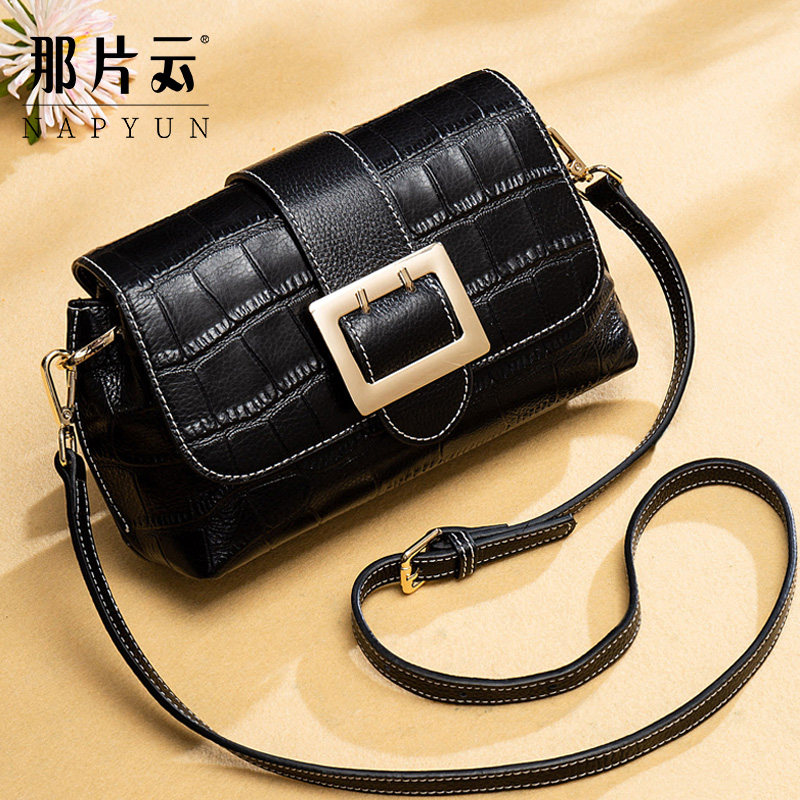 头层牛皮高级感真皮女包百搭小包包2020新款潮鳄鱼纹单肩斜挎包女