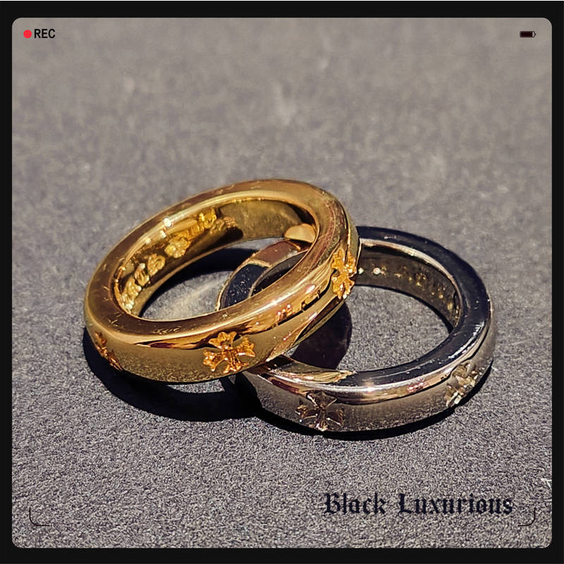 Black Luxurious电镀22K18K白金色摇滚INS风格简约十字架情侣戒指