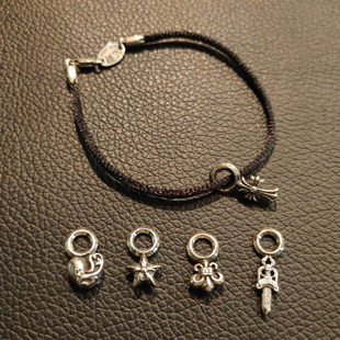 ROCKAGE纯银S925风格幸运十字架童军花宝剑星星桃心红手链黑绳