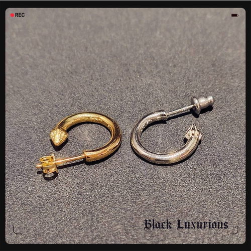 Black Luxurious经典925纯银针电镀22K18K十字架花头朋克耳环耳钉