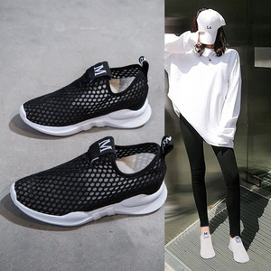 春夏透气鞋子女大孔运动鞋内增高大网眼网鞋一脚蹬洞洞鞋布0314e