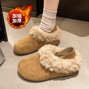 棉拖外穿毛毛鞋 加绒勃肯鞋 2025新款 一脚蹬踩脚两穿孕妇棉鞋 女冬季