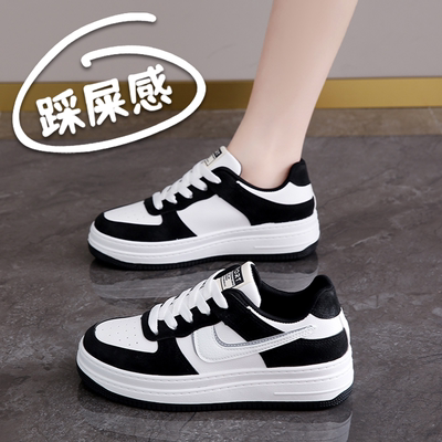 黑白熊猫鞋女2025秋季新款厚底百搭爆款休闲板鞋学生运动鞋子34码