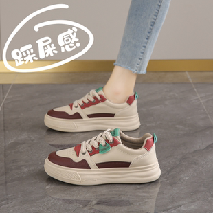皮面板鞋女2025新款34码学生鞋ins超火防滑运动潮鞋春秋休闲鞋子