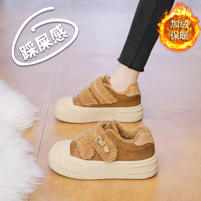 爆款棉鞋女冬季新款加绒运动休闲鞋2025超火毛毛鞋厚底学生面包鞋