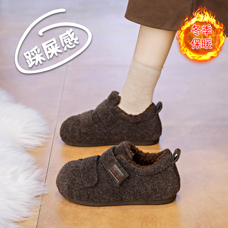 美拉德平底休闲棉鞋女2025冬季新款泡泡鞋复古丑萌保暖加绒勃肯鞋