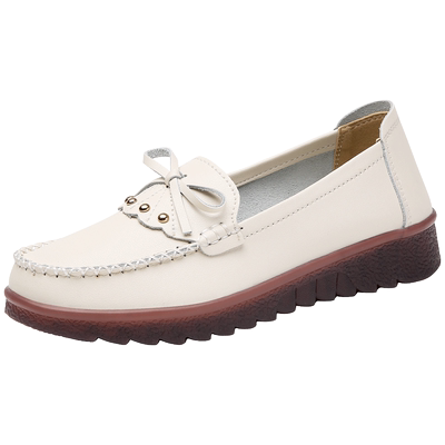 妈妈单鞋女春秋真皮休闲鞋软皮