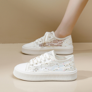 春夏网鞋女透气网面小白鞋2026新款运动鞋薄款板鞋蕾丝休闲0316k
