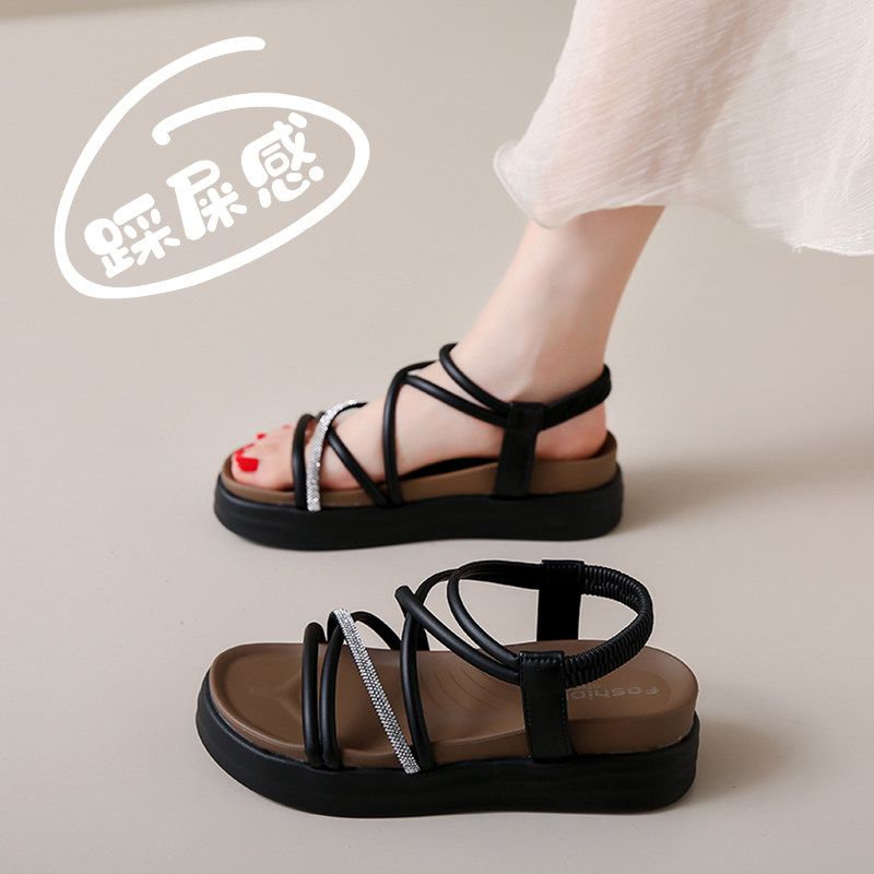 高级感气质凉鞋女精致夏季踩屎感一脚蹬皮面罗马凉鞋平底孕妇鞋