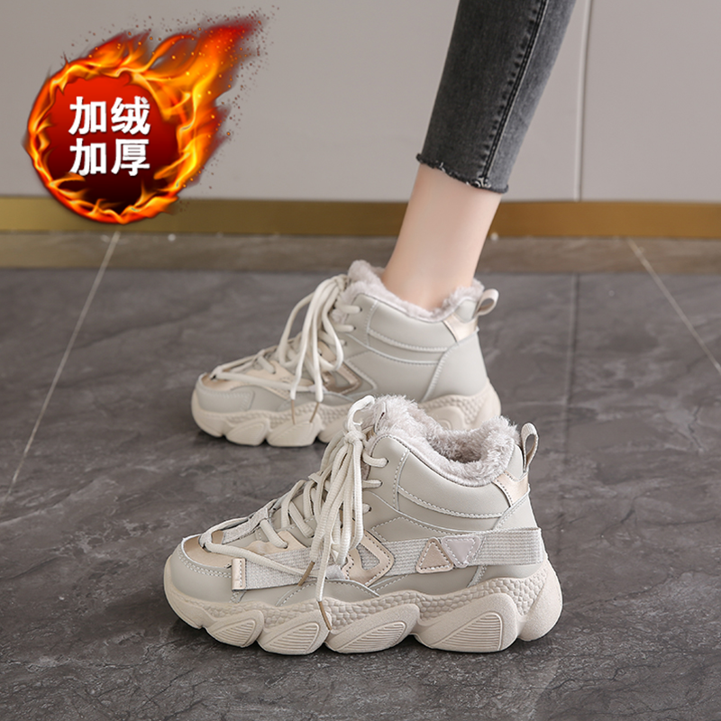 冬季潮牌女鞋加绒老爹鞋子2025新款莆田运动鞋学生棉鞋加厚显脚小