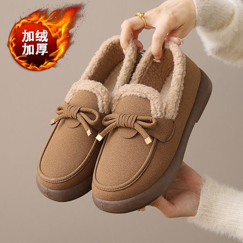 老北京布鞋女加绒棉鞋2024冬季新款妈妈鞋一脚蹬孕妇鞋保暖豆豆鞋