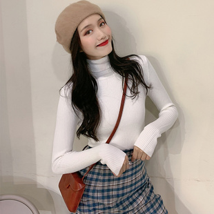 高领针织衫毛衣女长袖修身紧身内搭韩国白色打底衫秋冬女装上衣