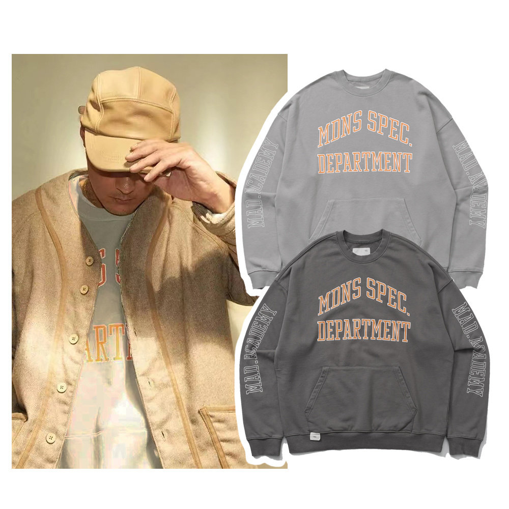 MADNESS WASHED SWEATER余文乐同款水洗做旧圆领加绒套头卫衣男女