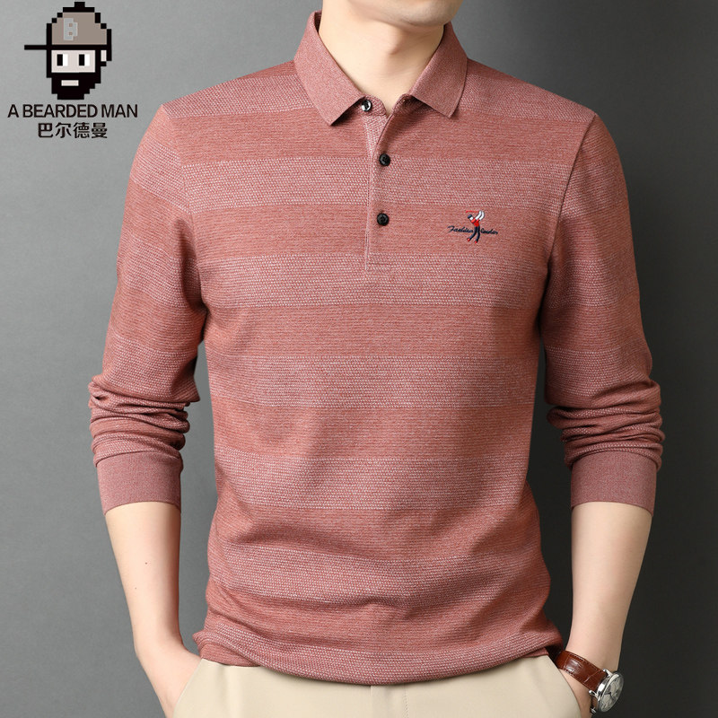 3长袖t恤男翻领中年男士春季新款上衣丝光棉衣服带领t血休闲爸爸装