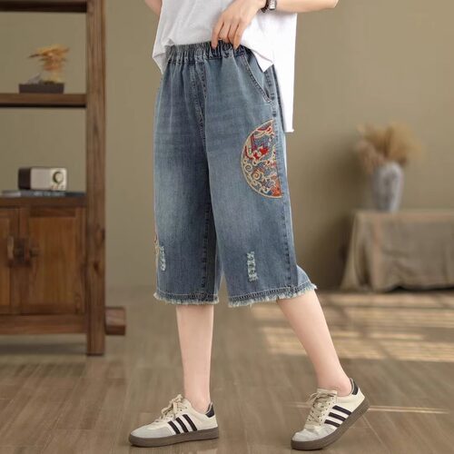 夏季新品六分阔腿牛仔裤女2026