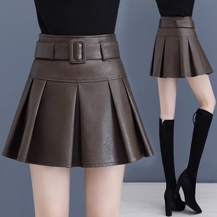 PU皮裙半身裙女春春秋2025年新款高腰百褶裙a字短裙显瘦蓬蓬伞裙