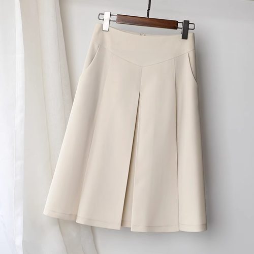 2025春季新款高腰半身裙a字裙百褶裙中长款大摆裙气质裙子有口袋