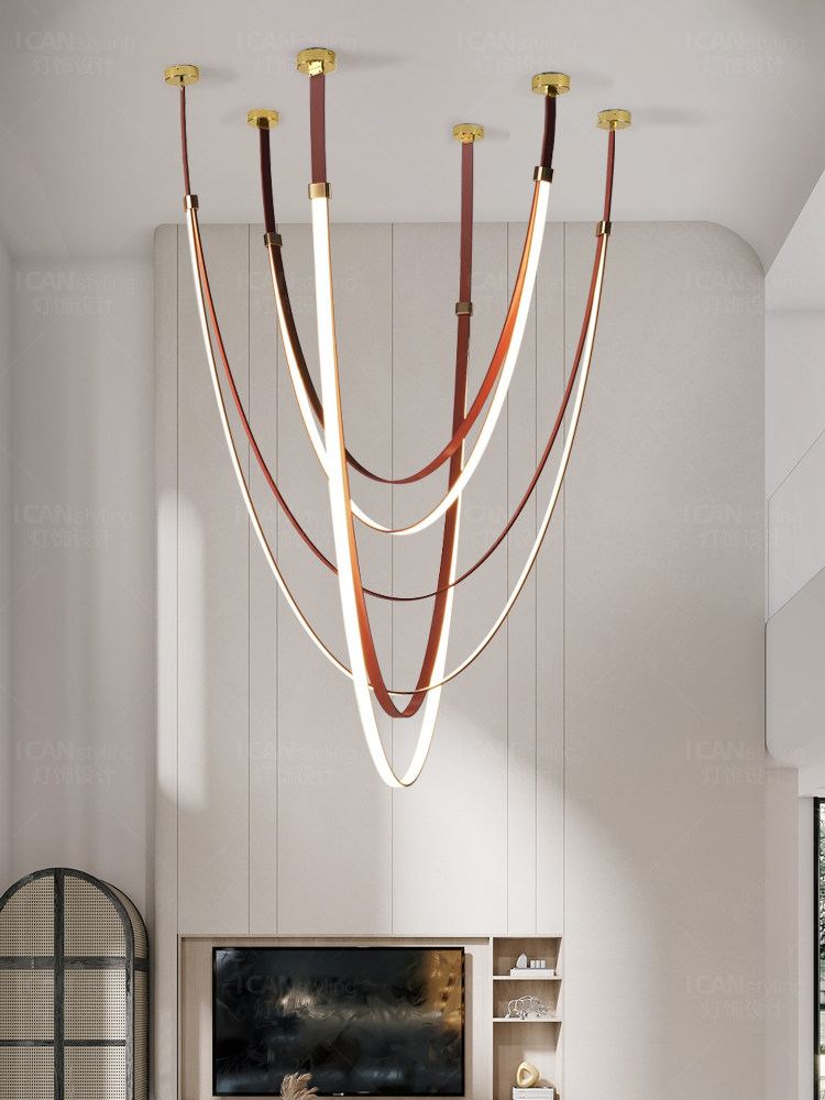 意大利设计师皮带吊灯极简现代挑高别墅展厅复式楼客厅LOFT楼梯灯