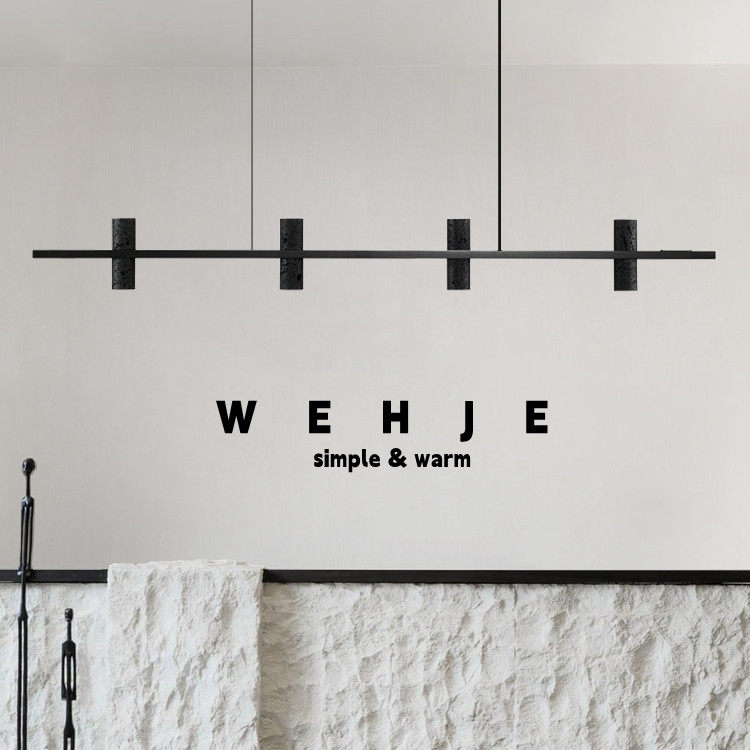 意式极简全铜餐厅吊灯现代简约创意北欧吧台书房餐桌黑洞石长条灯