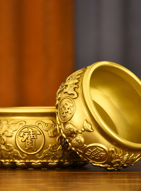 聚宝盆纯黄铜实心招聚客厅摆件店铺公司铜盆存钱罐开业礼品八福盆