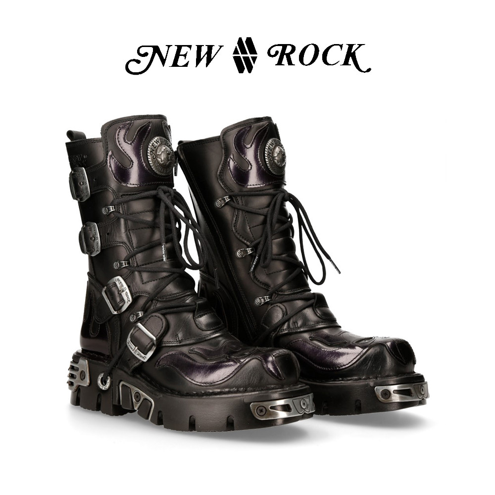 NEWROCK官方正品手工定制真皮摇滚朋克金属机车中筒厚底男女靴
